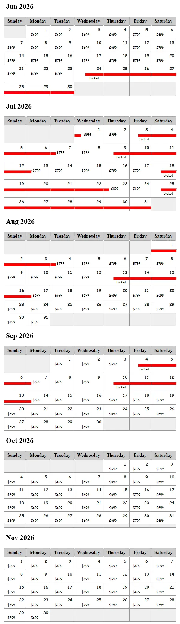 Peace Like A River availability calendar