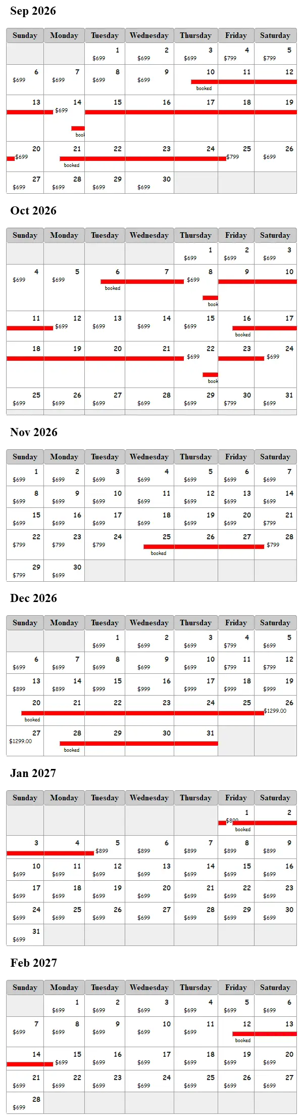 Peace Like A River availability calendar